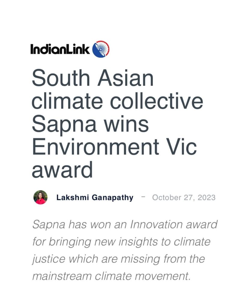 South Asian climate collective Sapna wins Environment Vic award